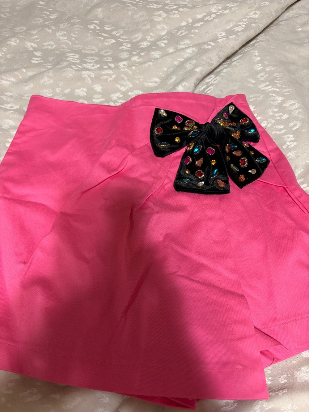 Flying Tomato Hot Pink Skort with Embellished Black Bow